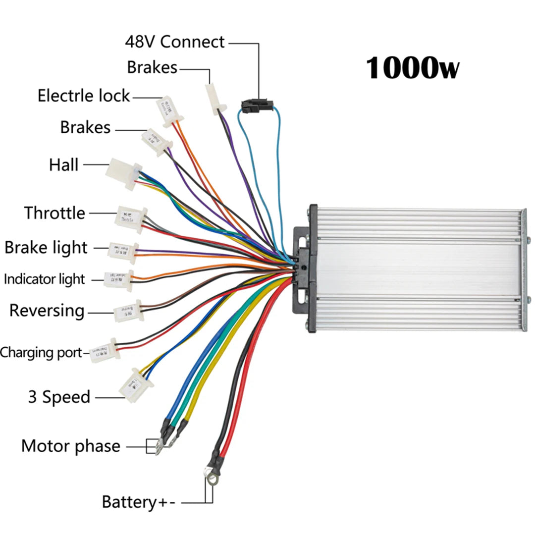 Kunray Brushless BLDC Motor Controller 36V/48V 1000W–2000W (12-MOS / 15-MOS) for E-Bike, Go-Kart & Electric Scooter