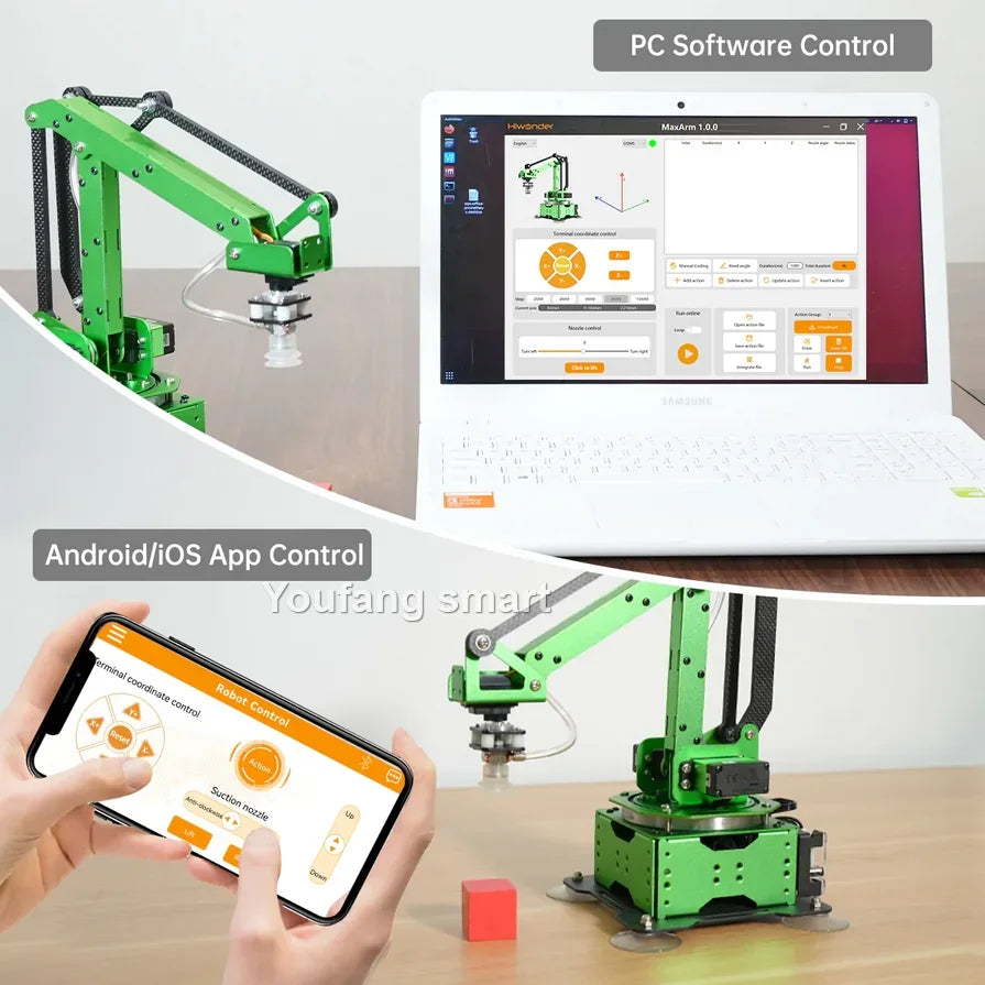 5 Axis Robot Arm with Guide Rails Suction Cup RC Robotics Manipulator for Arduino and AI Python ESP32 Programmable Robot DIY Kit