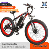 Dual Motor Mountain Ebike SMLRO New XDC600 Electric Bicycle with 2000W Brushless Motor and Mechanical Disc Brakes 26 Inch 7 Speed 4.0 Fat Bikes Shock Absorber Fork