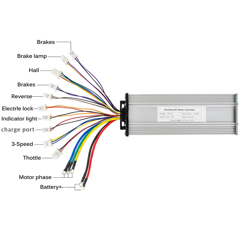 KUNRAY E-bike 2000W 60V 2500W Brushless Controller Brushless Motor Speed 41A 18 Mosfet Reverse Function For Go Kart Controller