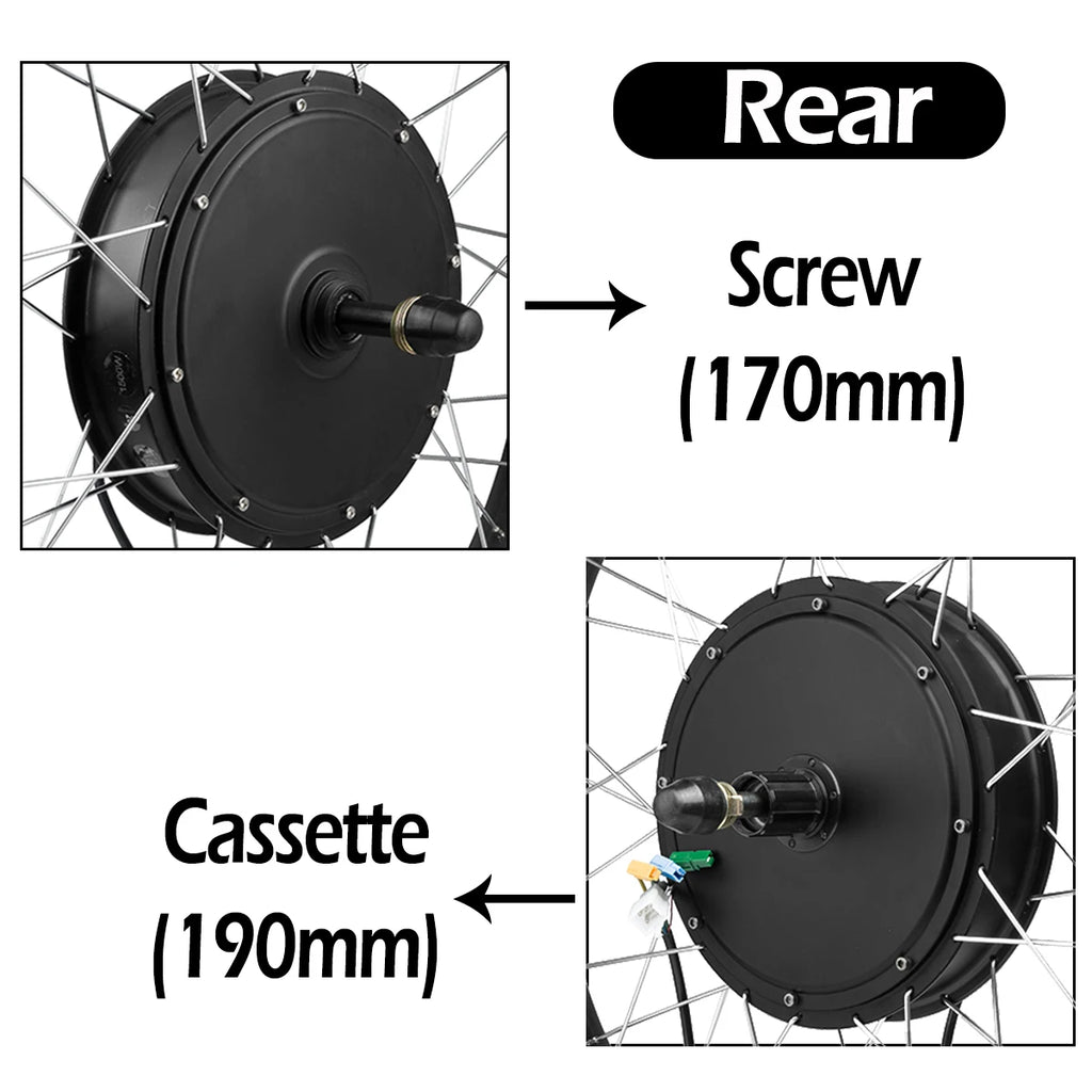 48V 1000W-1500W Fat Tire Electric Bike Conversion Kit - Waterproof Rear Hub Motor (20", 26" × 4.0")