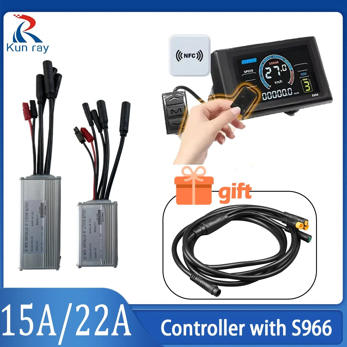 S966 NFC Color LCD Display & Waterproof Brushless Controller Kit - 15A / 22A (36V/48V 250W–500W) with Keyless NFC Unlock