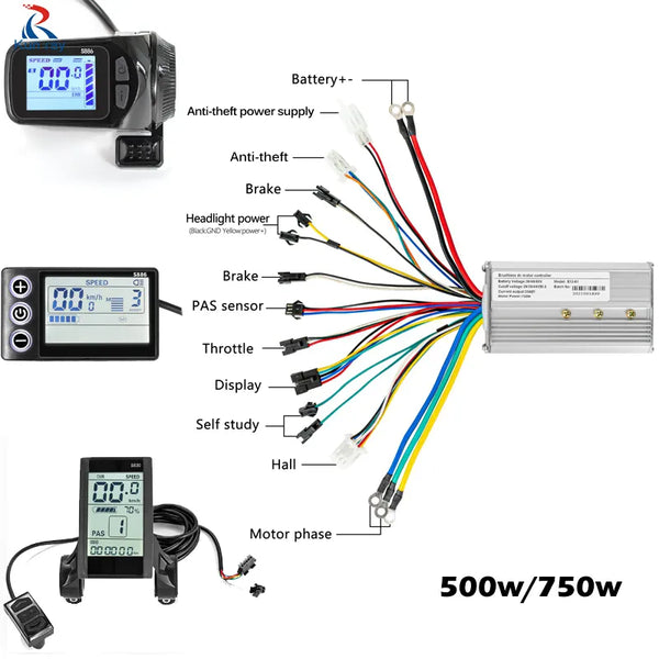 36v/48v/60v 500w 750w Electric Bike Brushless Motor Controller with LCD Display Electric Bicycle Scooter E-bike Part Accessories