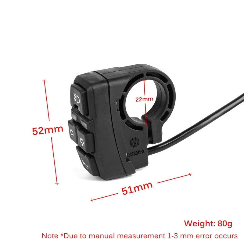 24-96V Universal Voltage E-bike Horn Headlight Switch for Electric Vehicle Motorbike Accessories with Turn Signal
