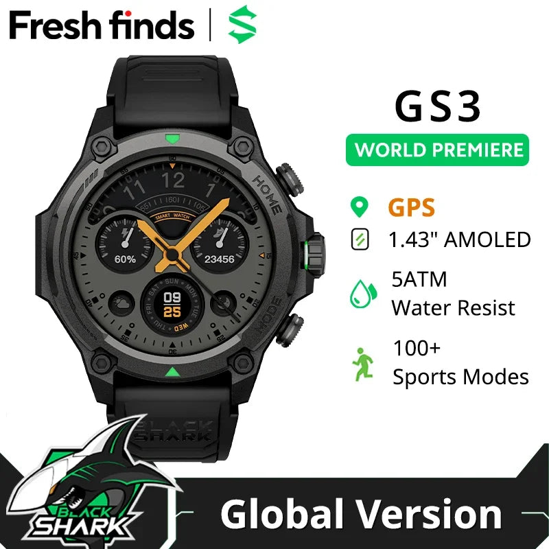 2025 Blackshark GS3 Smart Watch Global Version 1.43" AMOLED Display 5ATM AI Watch Faces GPS Satellite Positioning