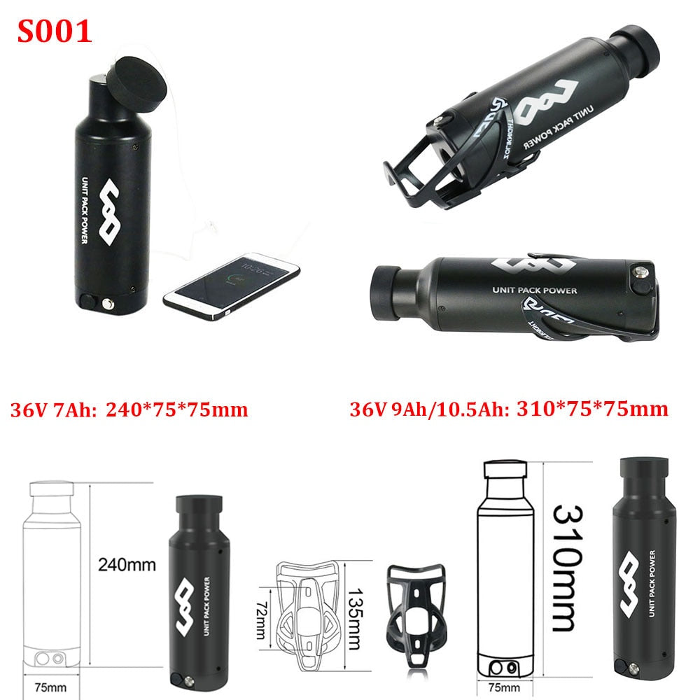 Sanyo 3500mAh Bottle EBike Battery  36V/48V Electric Bicycle Battery Pack for Bafang Motor Kits - 7Ah/9Ah/10.5Ah Capacity with Built-in BMS