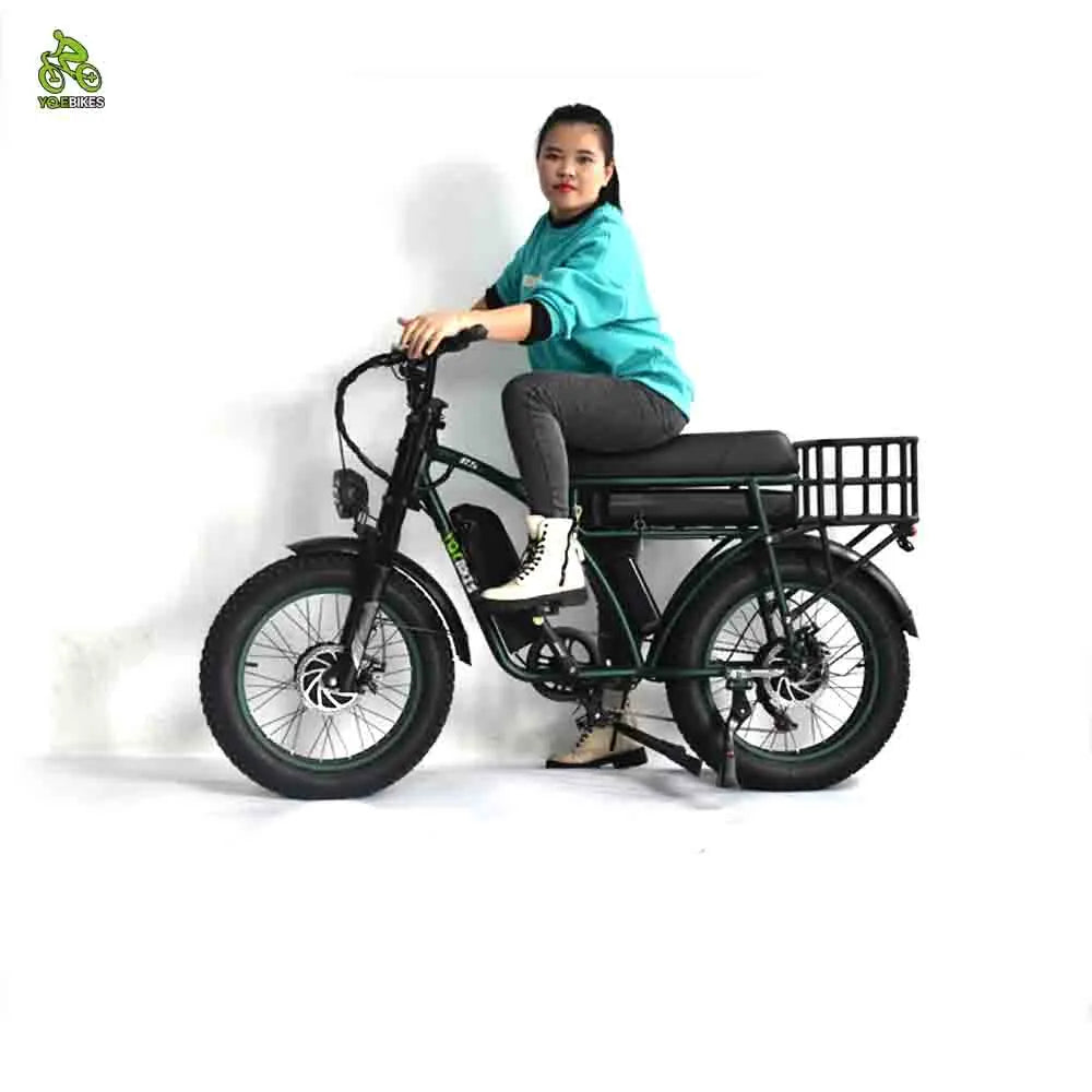 YQEBIKES High-End 20inch Dual Drive 7 Speed Lithium EBike Double Battery Vintage Electric Bicycle 2000W45Ah with Rear Bracket