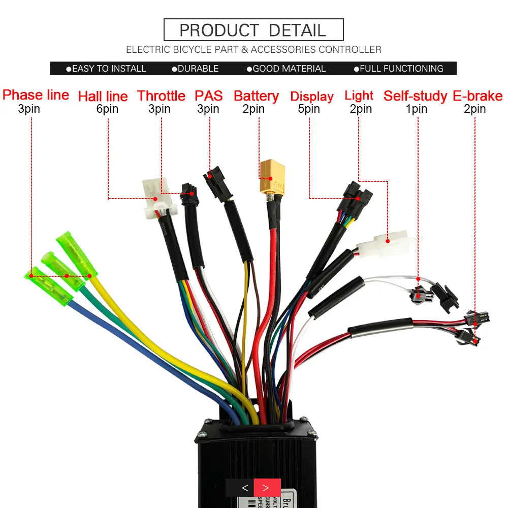 Kunray 26A Three-Mode Sine Wave Brushless Controller & LCD Display Kit (24V/36V/48V 500W–750W) with Self-Learning