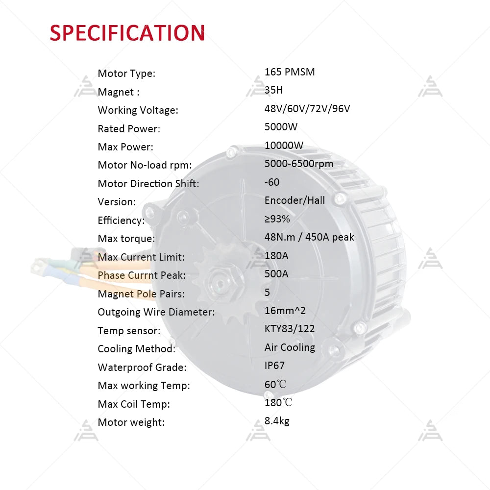 QSMOTOR QS165 V2 5000W 72V 35H PMSM Mid Drive Motor with 428 14T Sprocket for E-Bike Dirty Bike