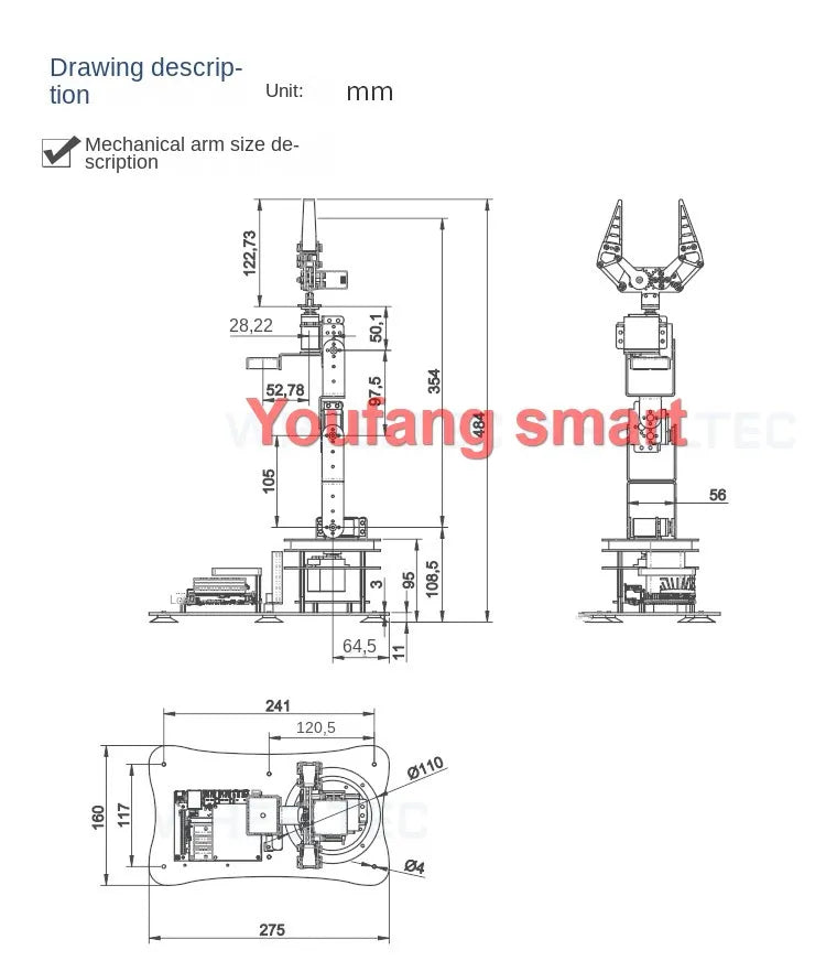 6 DOF Robot Arm with Rotatio Base Metal Alloy Manipulator Claw Kit For Arduino Robot DIY Kit UNO/ESP32/STM32 Programmable Robot