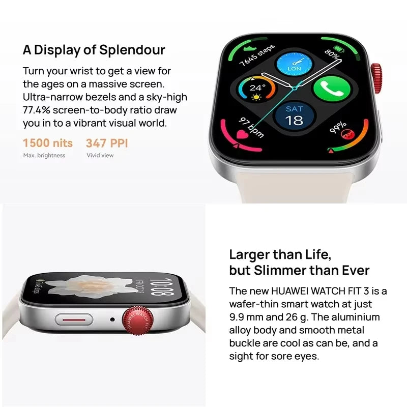 The Huawei Smart Fitness Watch WATCH FIT 3 has Bluetooth calling, health management, and NFC functionality
