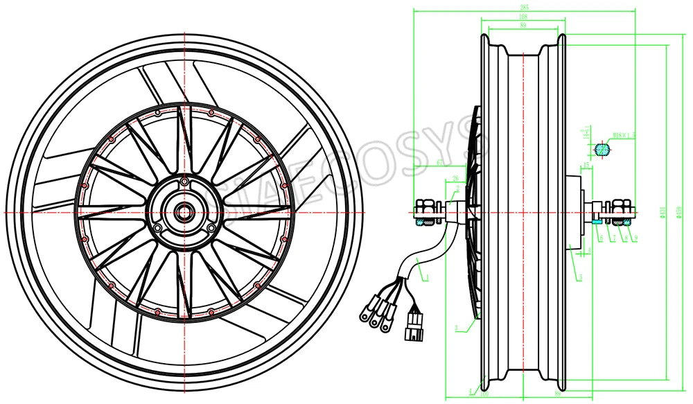 QSMOTOR 17X3.5inch 5000W 72V 100kph hub Motor with EM200-2SP controller power train kits for electric motorcycle