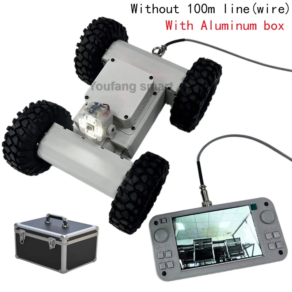 4WD Robotic Car Threading Pipeline Robot Ceiling Hole Reconnaissance Vehicle Video 100m Wired Transmission RC Tank with Handle