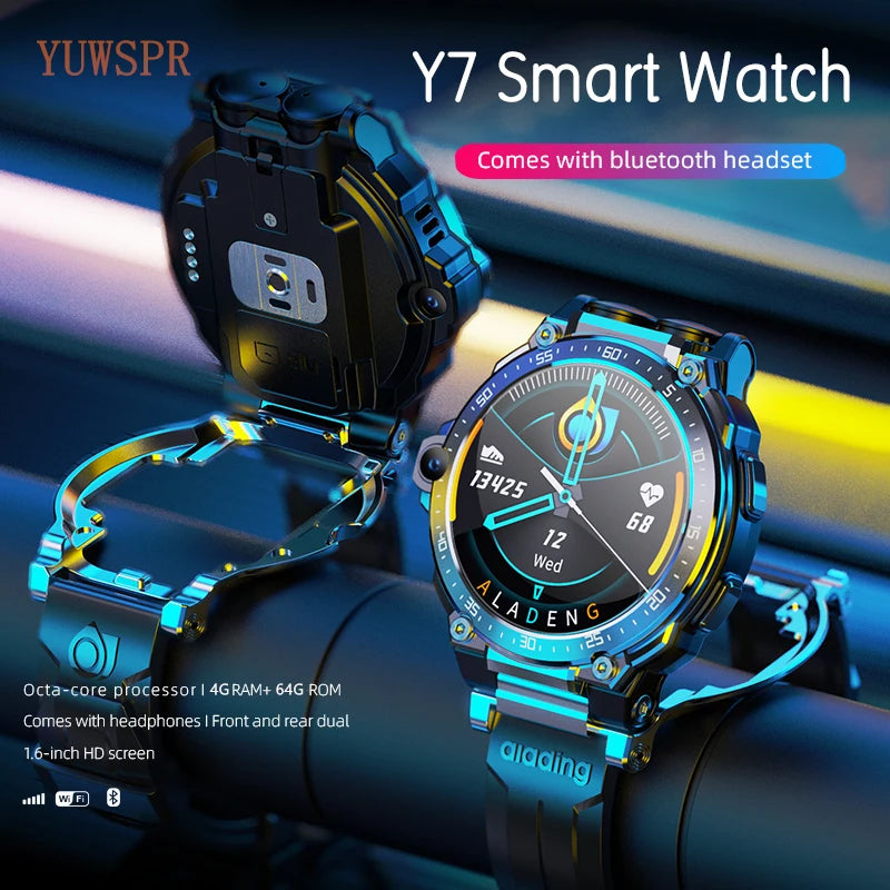 4GB+64GB Smart Phone Watch In-built Headset GPS WiFi Positioning HR&BP ECG Healthy Monitor Music Video Player Smartwatch Y7