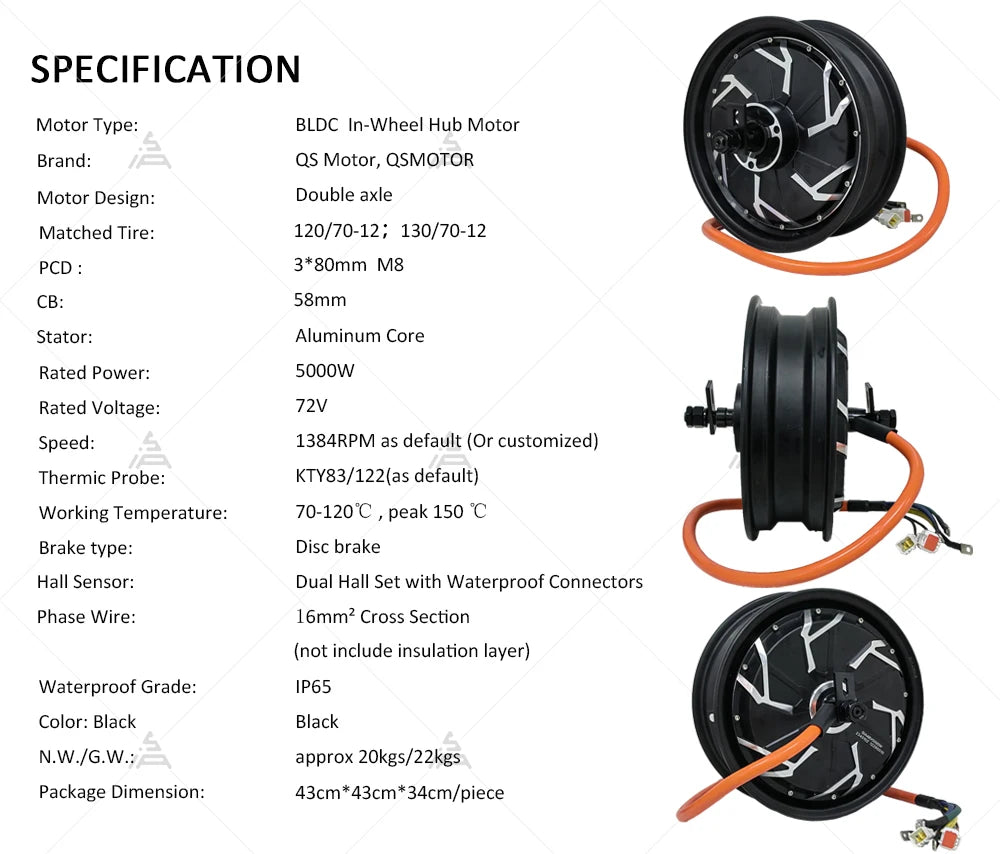 QS Motor 12*3.5inch 5000W V4 72V Hub Motor With ND72680 Controller Conversion Kit for Racing Electric Motorcycle