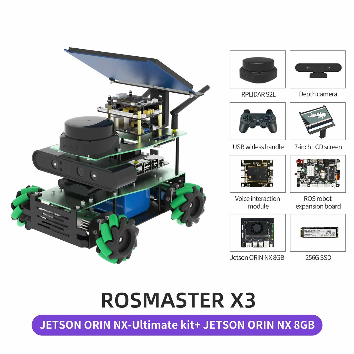 ROSMASTER X3 ROS2 Robot Mecanum Wheel Aluminum Alloy Frame Autopilot Lidar Mapping for Jetson NANO Orin NX Orin NANO RaspberryPi