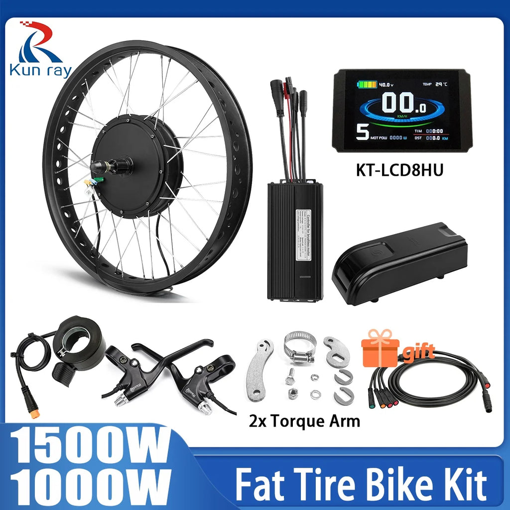 48V 1000W-1500W Fat Tire Electric Bike Conversion Kit - Waterproof Rear Hub Motor (20", 26" × 4.0")
