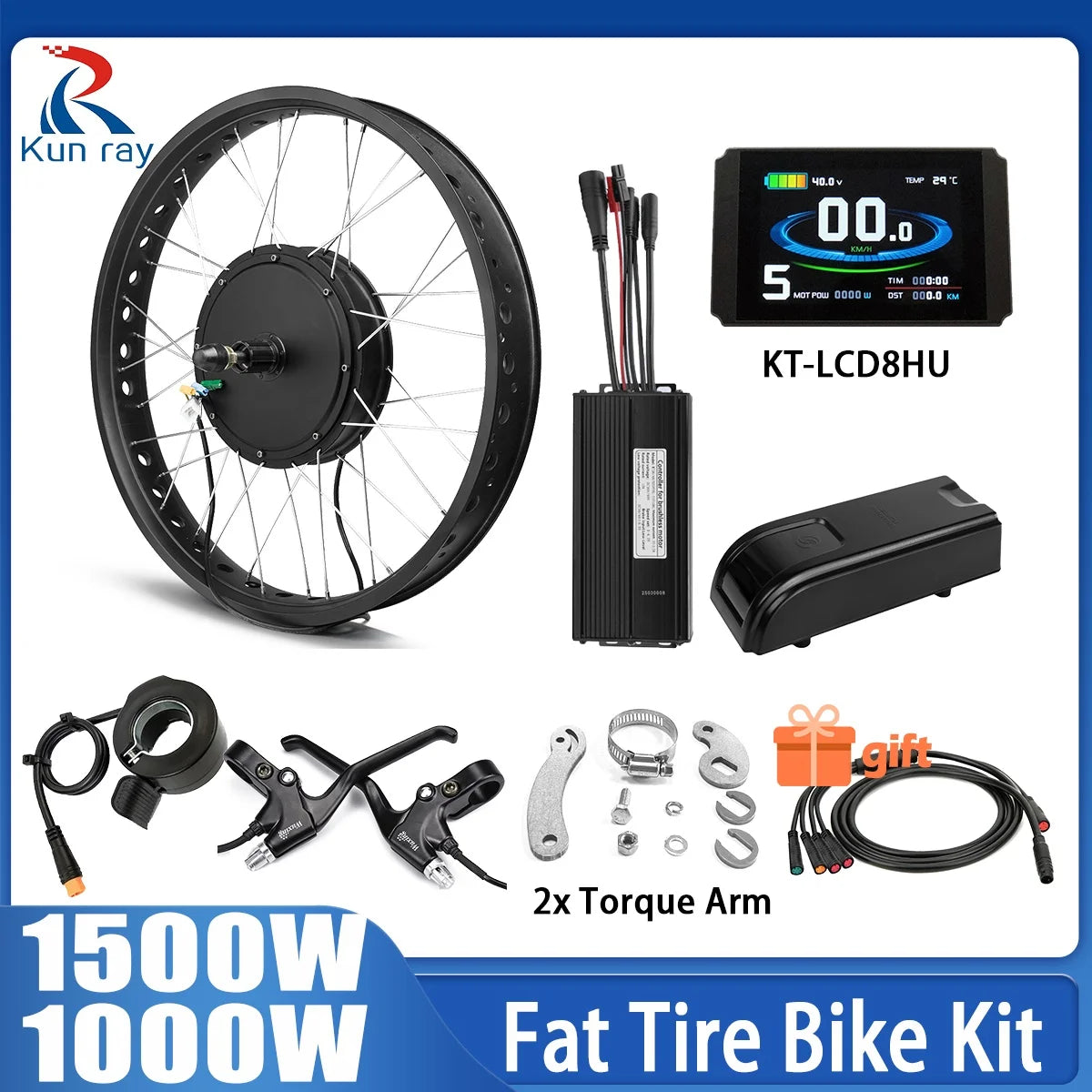 48V 1000W-1500W Fat Tire Electric Bike Conversion Kit - Waterproof Rear Hub Motor (20", 26" × 4.0")