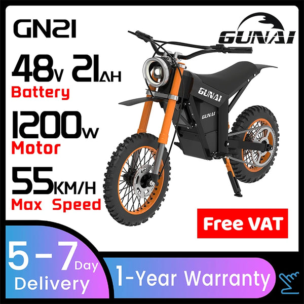 GUNAI GN21 Electric motorcycle off-road tyre 1200W 48V 21Ah Off Road City SnowElectric Bike in Poland Warehouse Electric Bicycle