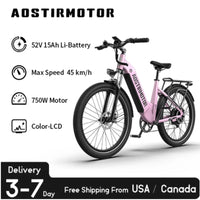 AOSTIRMOTOR PRINCESS 52V 750W Ebike F/R Mechanical Brake 26x2.4 Inch Tire  Electric City  Ebike  For Womon