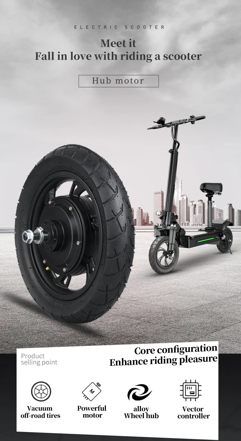 12-Inch Electric Scooter & Folding E-Bike Rear Hub Motor Wheel - 36V 350W / 48V 500W Brushless Motor (With / Without Tire)