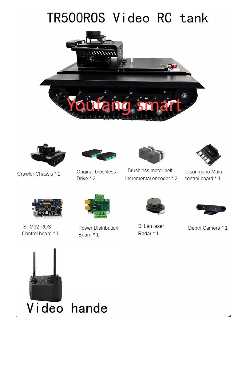 30kg Load TR500ROS RC Tank with Slam Navigation Radar Rubber Tracked Chassis 24V Brushless Motor ROS Robot for Jetson NANO Tank