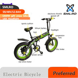 20 Inch Folding Mountain Ebike: SMLRO New S9 Bicycle Electric Bike with Aluminum Alloy Shock Absorbing Frame and 7-Speed Road MTB