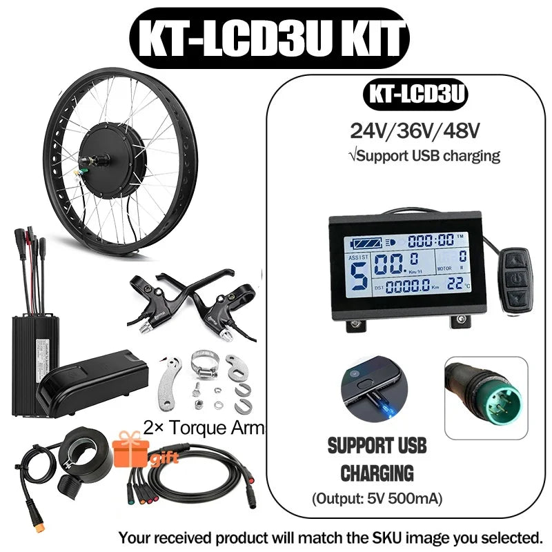 48V 1000W-1500W Fat Tire Electric Bike Conversion Kit - Waterproof Rear Hub Motor (20", 26" × 4.0")