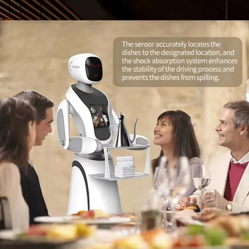 Inquiry Waitress Robot Humanoid Intelligent Kitchen Waiter Robot in Pizzeria