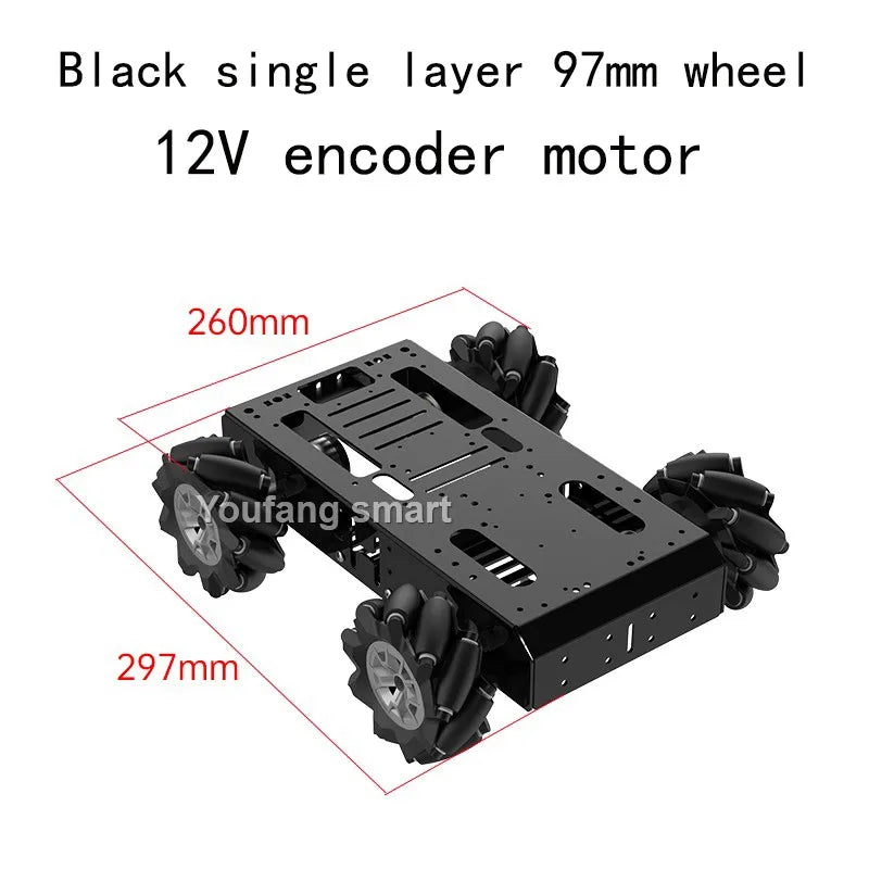 10KG Load 4WD Omnidirection Mecanum Robot Car 97mm Wheel 12V Encoder Motor Metal Chassis for Arduino for Raspberry Pi Robot Kit