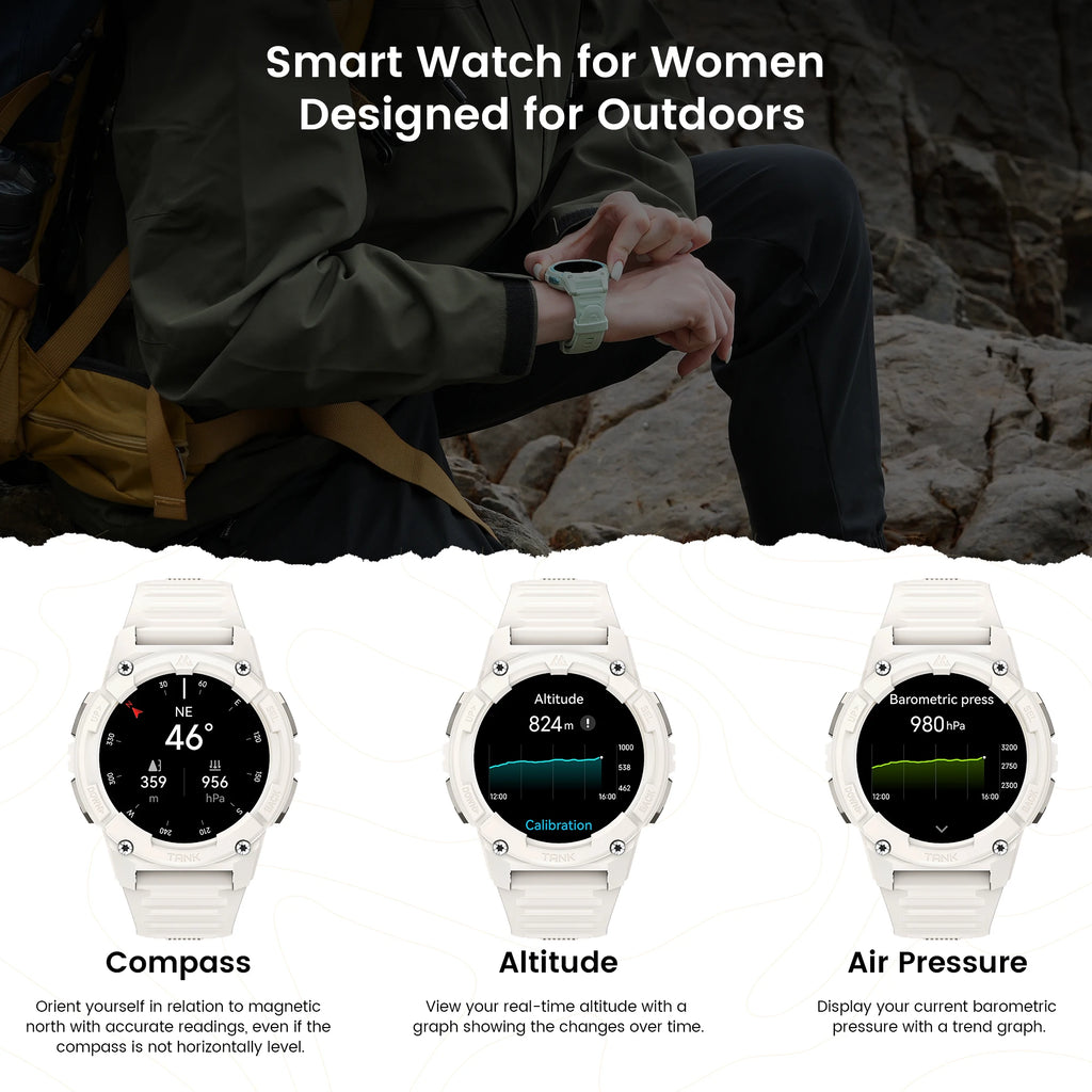 KOSPET TANK S2 GPS Smart Watch Women Compass Barometer Altimeter Bluetooth Call AI Assistant AMOLED IP69K Waterproof Smartwatch