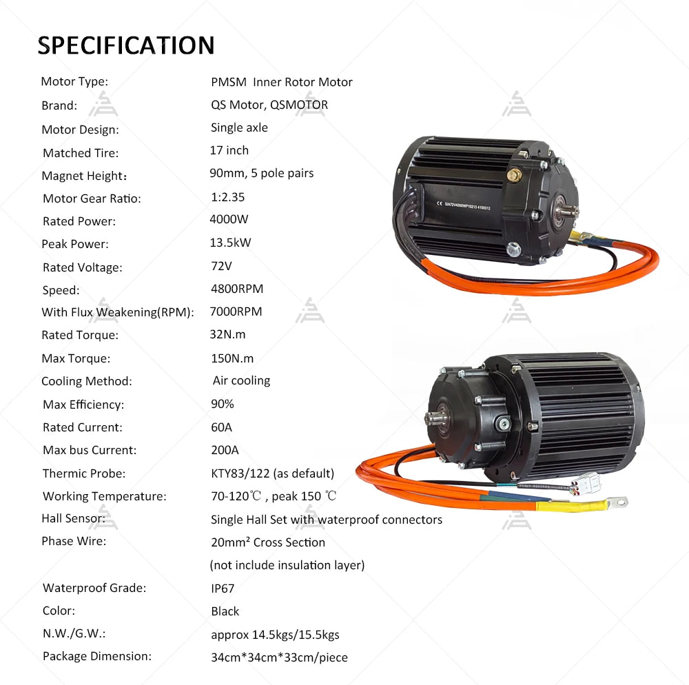 New QS138 90H V3 4KW 7200rpm with 1:2.35 gear box Go Kart Mid Drive Motor Kits with ND72680 Controller 350A 680A LIN Communicate