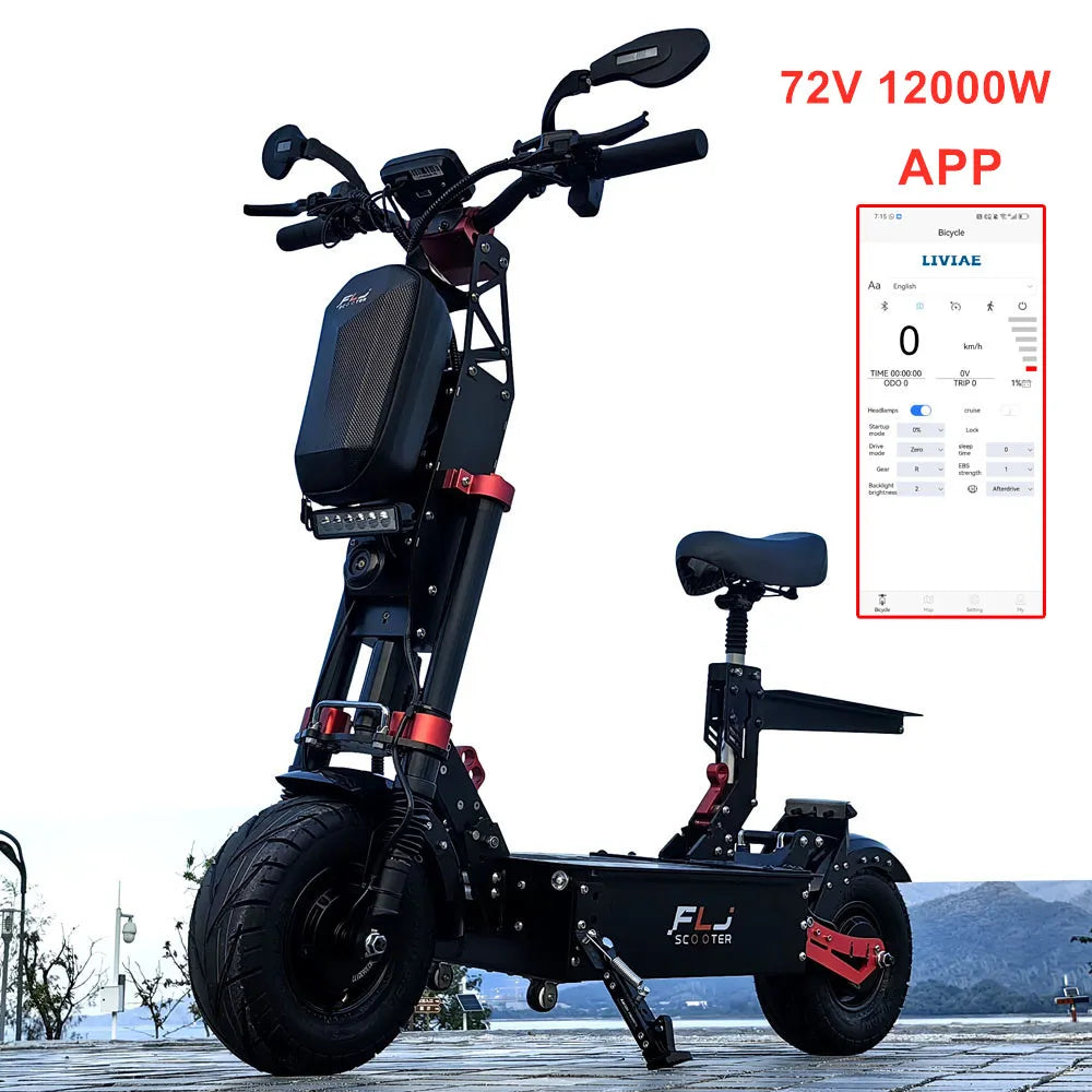 New FLJ K13 72V 12000W electric scooter with APP NFC 75MPH Speed 13inch Fat wheel scooters