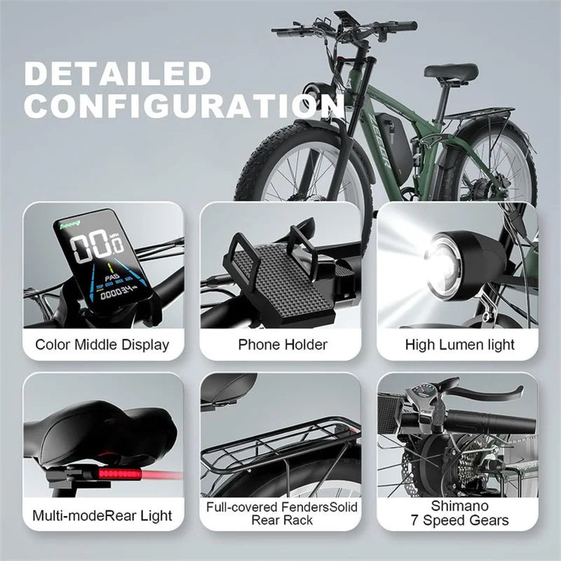 Zeegr S152v  E-Bike Dual 2000W Fat tire Ebike 8 Speed Snow Beach Bike 26*4.0 Fat Tire Taurus Electric Bicycles Full Suspension