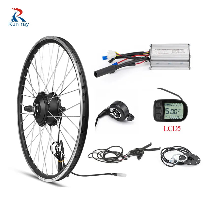 KUNRAY 48V 500W Electric Brushless Gear Hub Motor 20" 26" Front Motor Wheel Ebike Conversion Kit Bldc Controller KT LCD5 Display