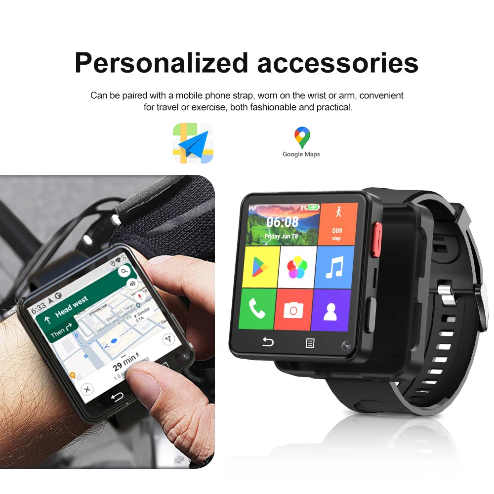 XUESEVEN KOM88 4G SIM Card Smart Watch Android 11.0 OS WIFI 2.64 inch Big Screen 500W Dual Camera GPS 1200mAh Battery Smartwatch