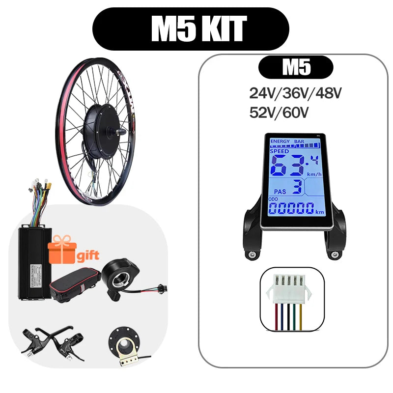 48V/52V 2000W Electric Bike Conversion Kit - Brushless Gearless Hub Motor (Front / Rear) with MTX39 Rim & 40A Controller