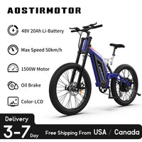 AOSTIRMOTOR S17 1500W Ebike 26 In 4.0 Fat Tire Electric Mountain Bike 48V 20Ah Lithium Battery Beach Bicycle Cruiser City Ebike