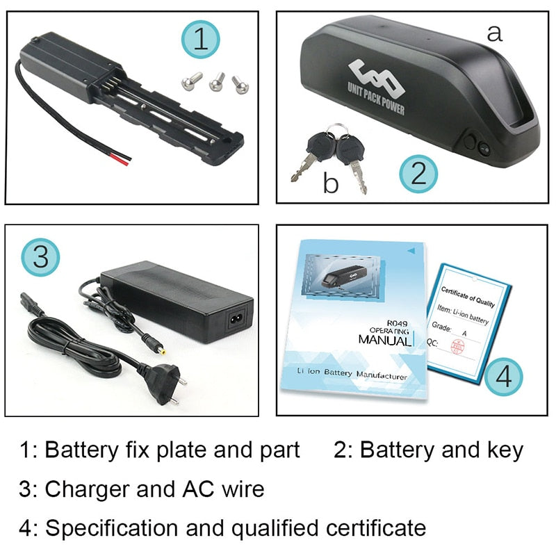 Electric Bike Battery Pack  Samsung Sanyo 4-Pin Battery for 250W 350W 500W 750W 1000W Motor - 48V 17.5Ah 36V 15Ah Electric Bike Battery Pack