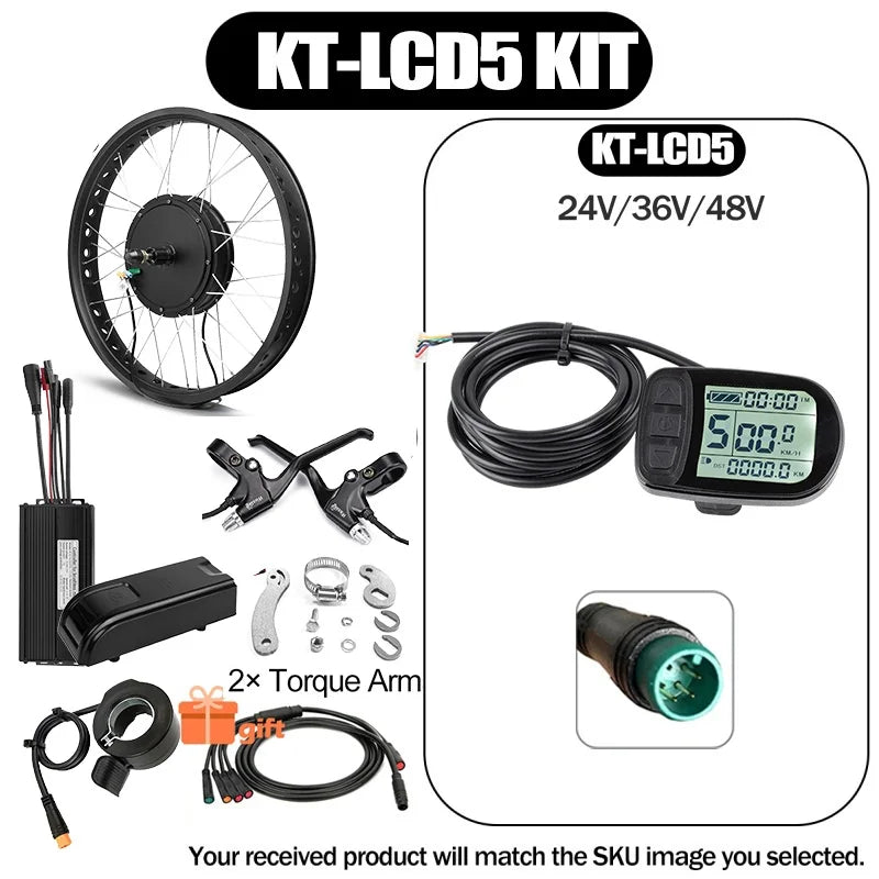 48V 1000W-1500W Fat Tire Electric Bike Conversion Kit - Waterproof Rear Hub Motor (20", 26" × 4.0")