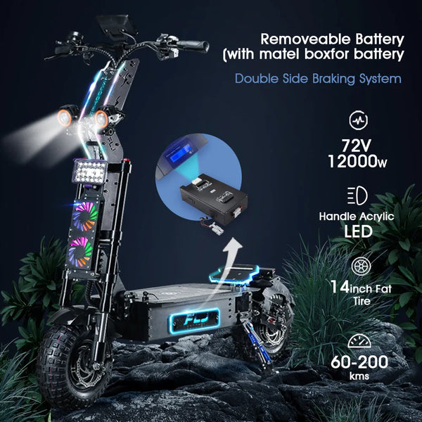 FLJ X14 Latest 72V 12000W Electric Scooter with 14inch Off Road waterproof Removeable battery Newest 84V Electric Scooter