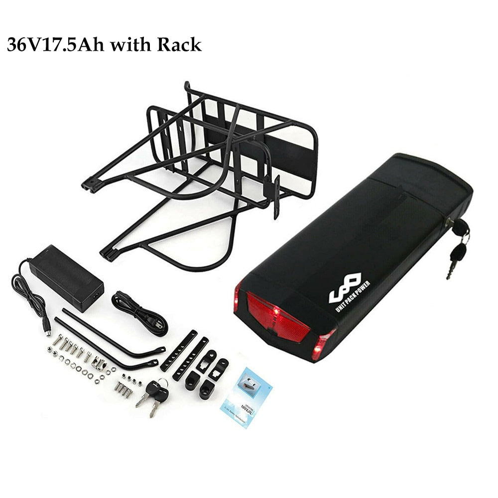 Electric Bicycle Rear Rack Battery with LG 18650 21700 Battery Cells - 36V/48V 12Ah/13Ah/15Ah Lithium Battery for Ebike Motors up to 1000W