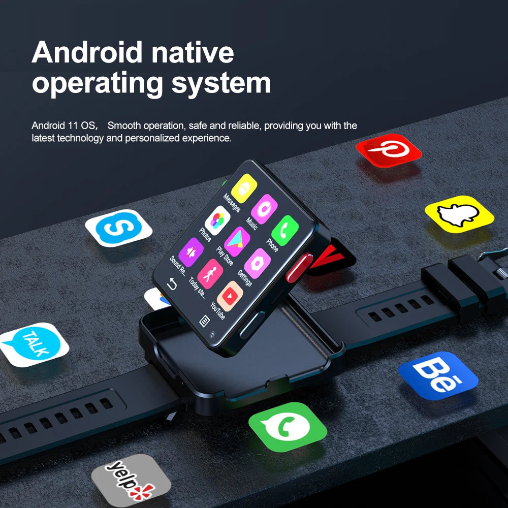 XUESEVEN KOM88 4G SIM Card Smart Watch Android 11.0 OS WIFI 2.64 inch Big Screen 500W Dual Camera GPS 1200mAh Battery Smartwatch