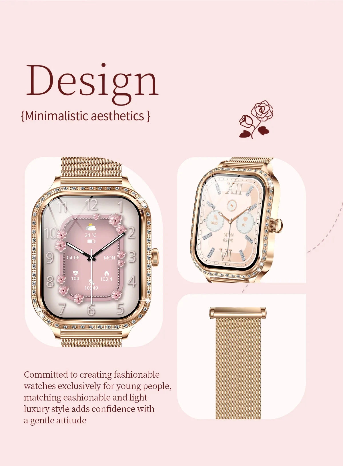 Gaines Ladies Luxury Smart Watch MK88 Diamond Women 1.75inch Bluetooth Call AI Voice Health Monitor Fitness Tracker Smartwatch