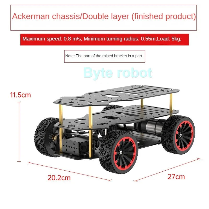 4WD Assembled Metal Ackerman Robot Car Chassis with 5KG Load Dual Encoder Motor Front Wheel Servo Steering ROS Robot Base Kit