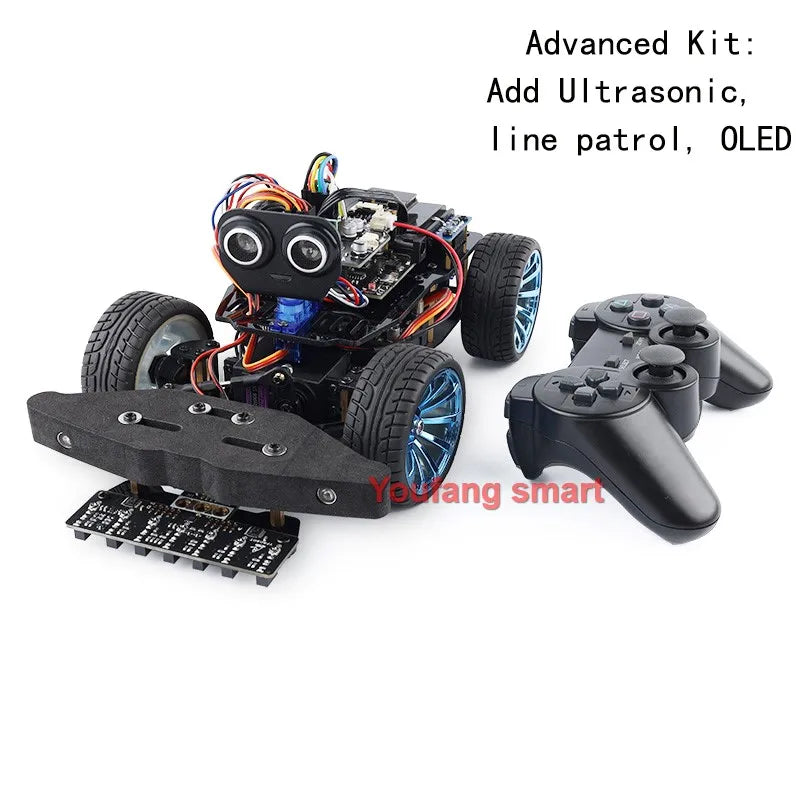 Ackermann Trolley Metal Chassis Servo Rear-Wheel Drive 4WD Robot Car For Arduino Robot DIY Kit Ps2 Handle UNO Programmable Robot