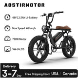 US Warehouse Electric Motorcycle 20*4.0 Inch Fat 750W Electric Bicycle 40KM/H Mountain Ebike for Adults AOSTIRMOTOR