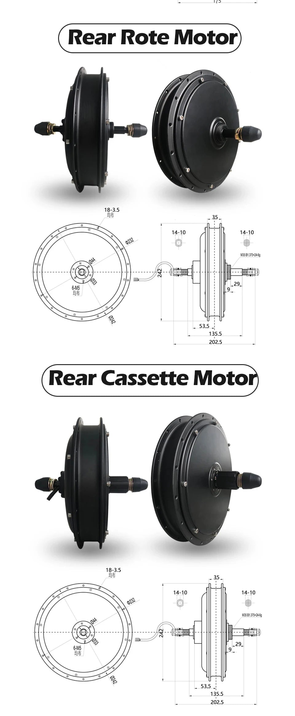 48V 1000W-1500W Fat Tire Electric Bike Conversion Kit - Waterproof Rear Hub Motor (20", 26" × 4.0")