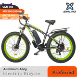 Dual Motor Mountain Ebike SMLRO New XDC600 Electric Bicycle with 2000W Brushless Motor and Mechanical Disc Brakes 26 Inch 7 Speed 4.0 Fat Bikes Shock Absorber Fork