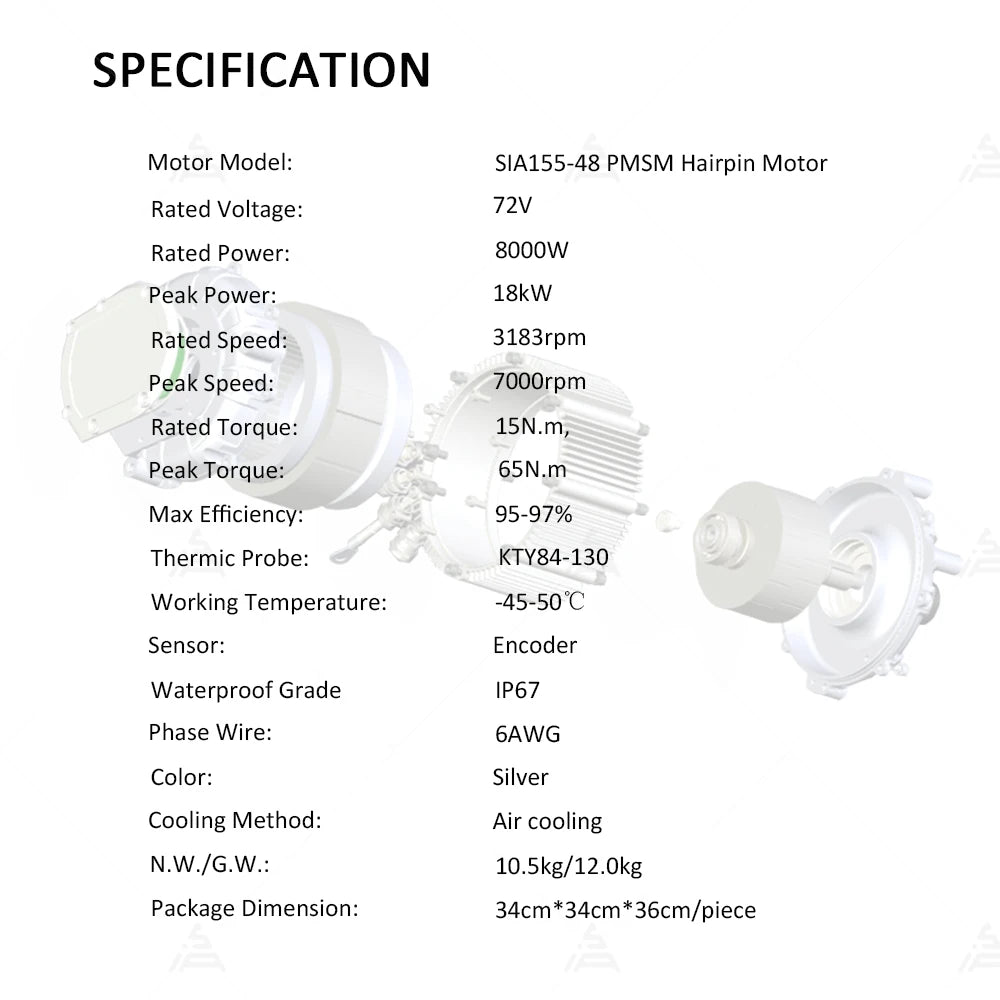 New SiAECOSYS SIA155-48 18kW Peak PMSM Hairpin Motor High Quality Assurance Hairpin Motor Similar Technology with Tesla